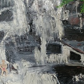 L'homme penseur et la fulgurante limpidité de l'eau - Chute Waber - Huile (24x60) 450.00$
