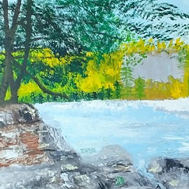 Eau couleur tropicale-Batiscan-Huile (20×16)-Prix 45$