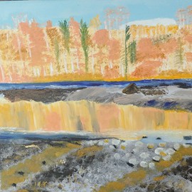 Reflet orangé à Batiscan-Huile (16×16)-Prix45$